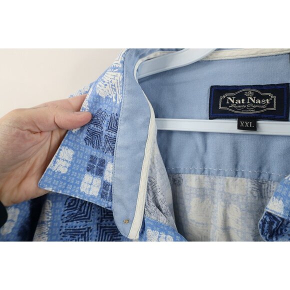 Nat Nast Luxury Originals Mens 2XL Silk Blend Geometric Hawaiian Button Shirt - Picture 8 of 12